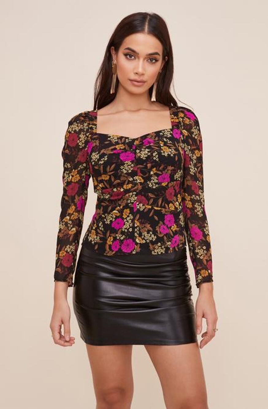 NWT ASTR Sweetheart Back Tie Floral Ruched Blouse XS